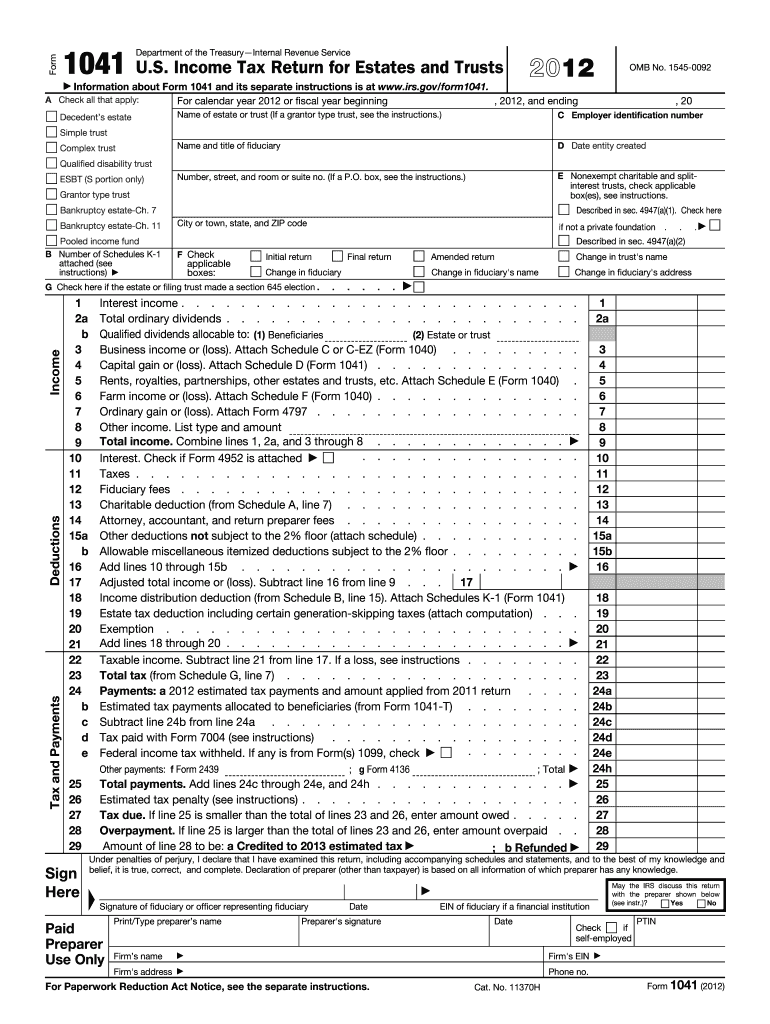  Irs 1041 Form 2012