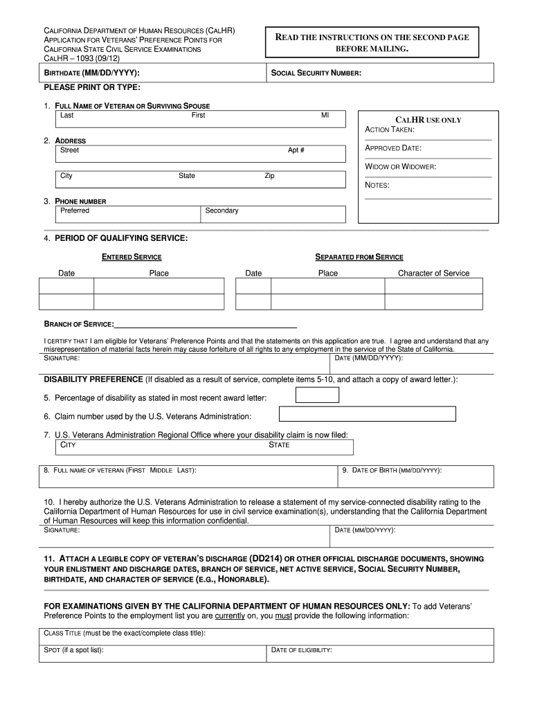 Get and Sign CalVet Veteran Services State Employment  CA Gov 2012 Form