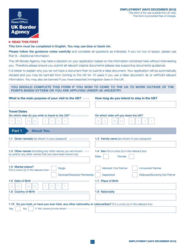  Uk Visa & Immigration Vaf2 Form 2019-2024