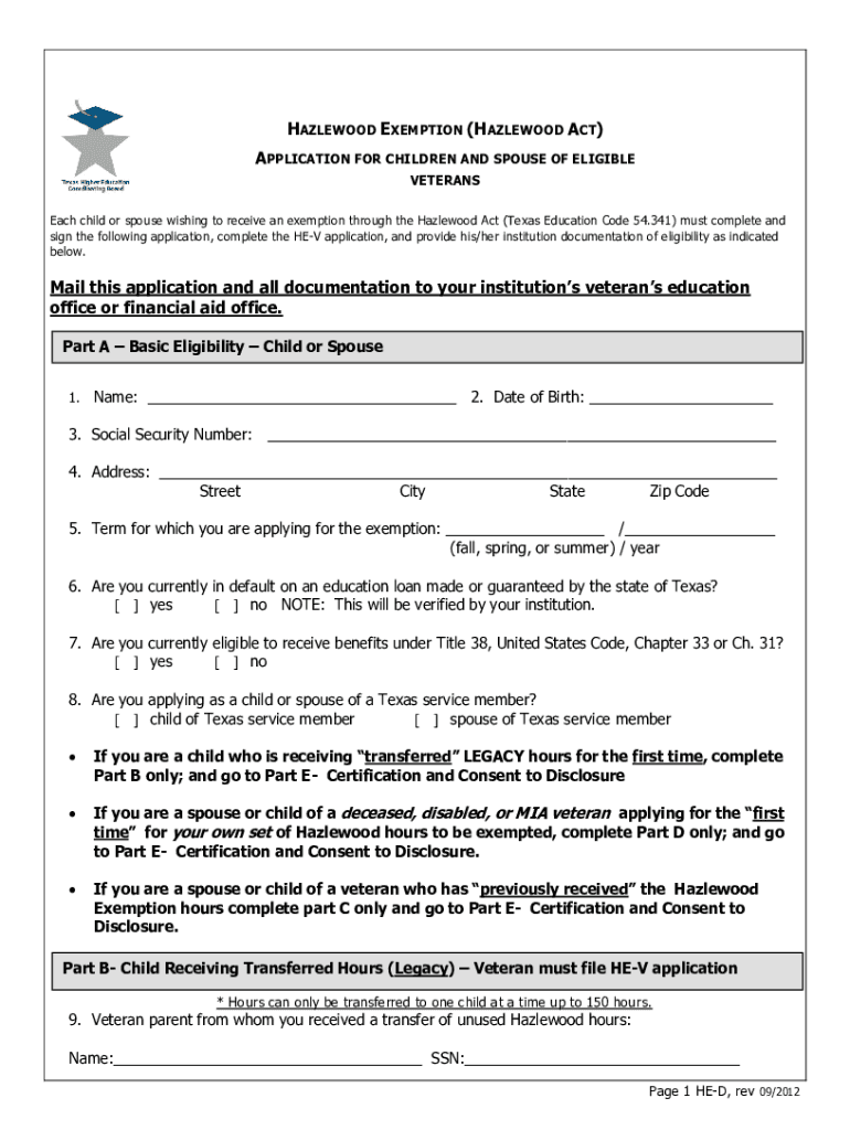  Hazelwood Act Texas Requirements 2012-2024