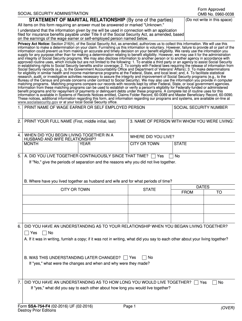  Ssa Form 754 2012