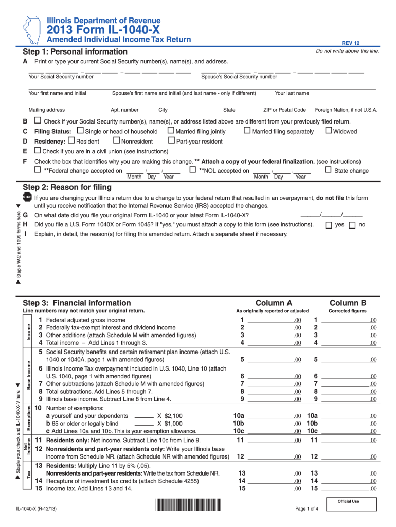  Illinois 1040x Form 2019