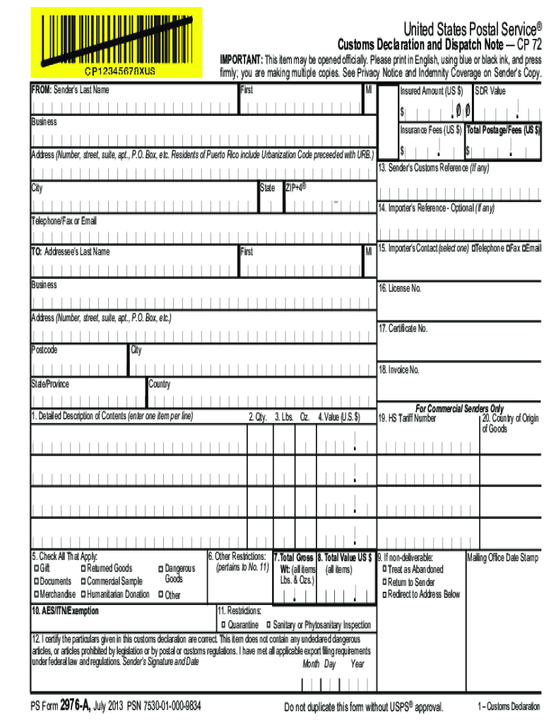  Ps Form 2976 2013-2024