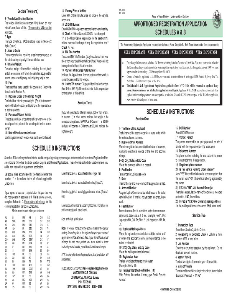  Nm Apportioned Registration Application Schedule  Form 2008-2024