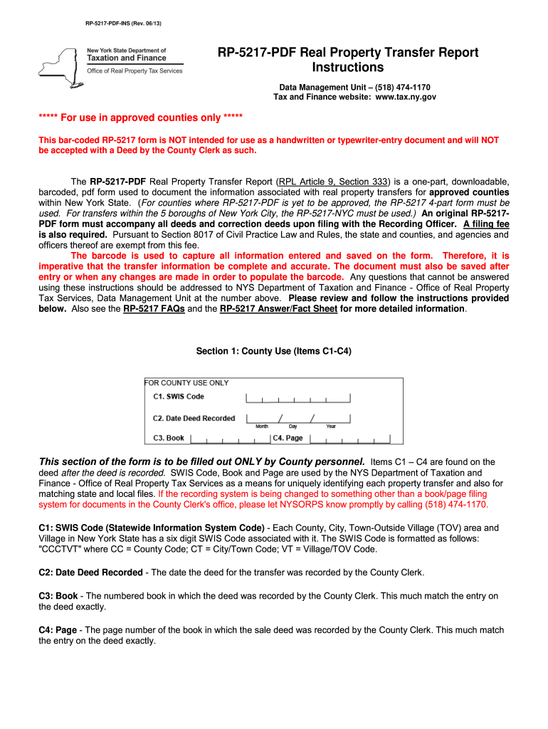 Form RP-5217-PDF, Real Property Transfer Report 2013-2024