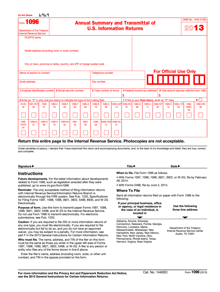 Get and Sign 1096 Form 2013