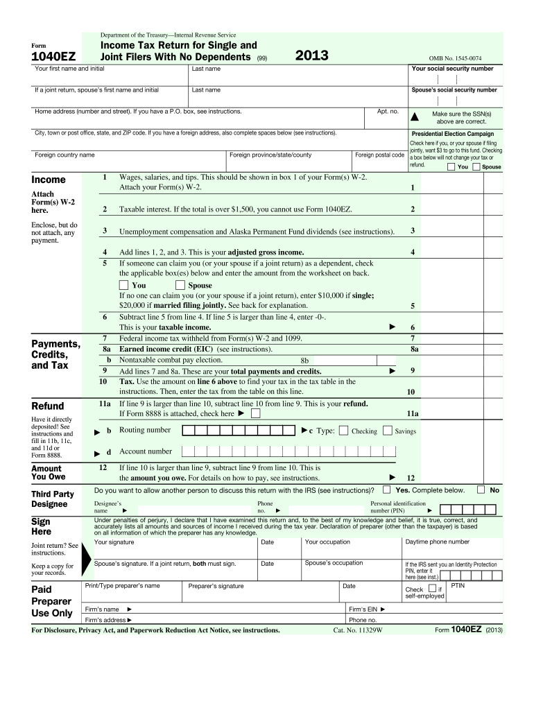  1040ez Form 2013