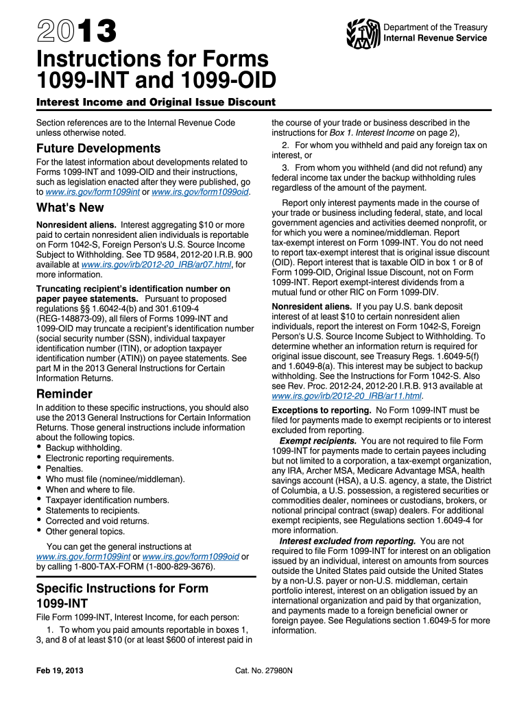  Tax Form 1099 Int 2013