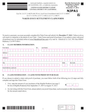 Naked Juuce Claim Form