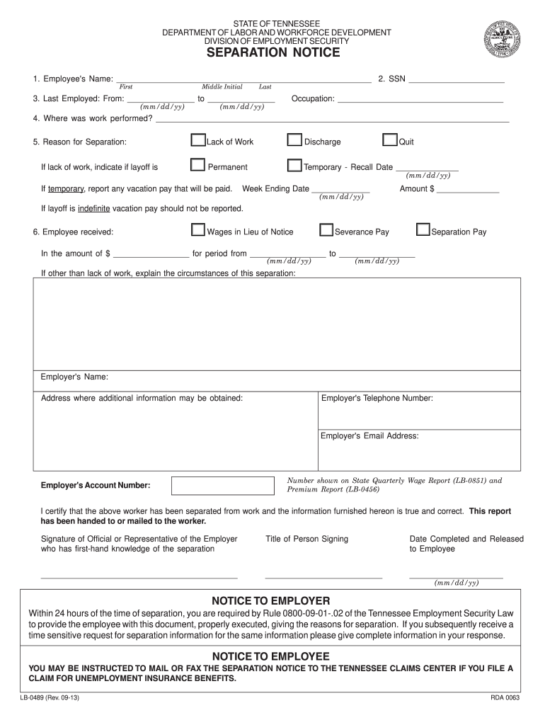 Separation Notice  Form