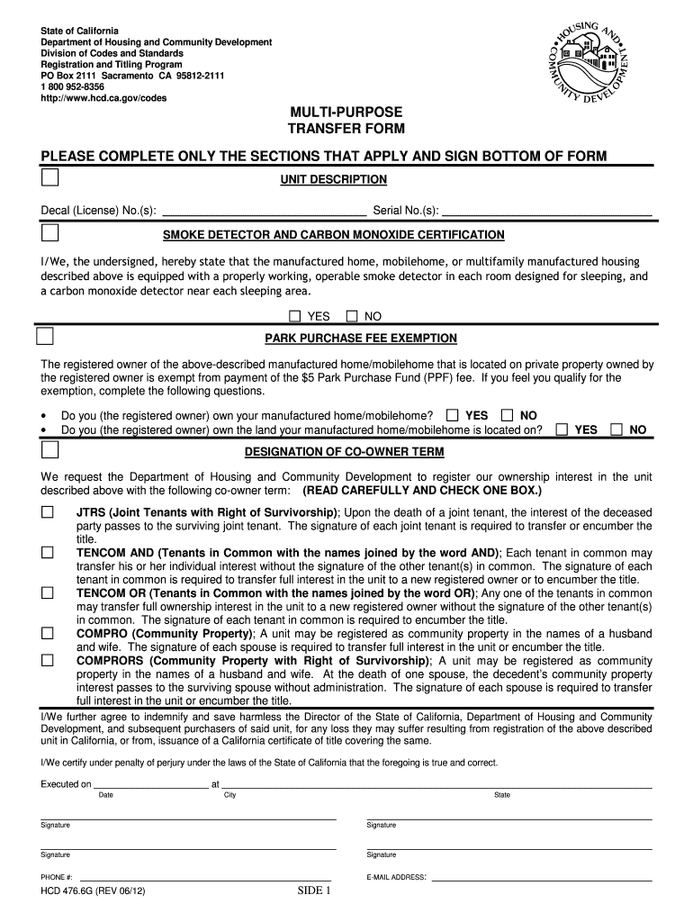  HCD 476 6G Rev Multi Purpose Transfer Form DOC 2016