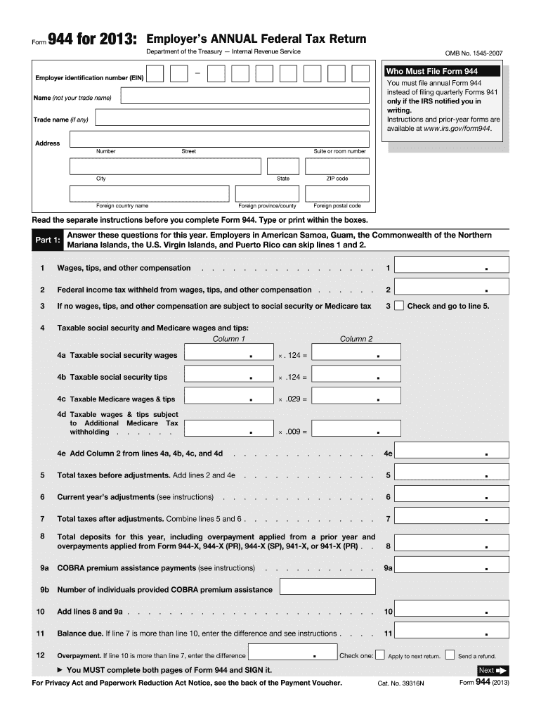  Irs Form 944 for 2013