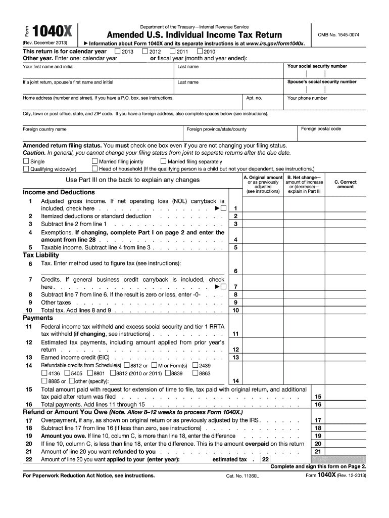  Form 1040x 2013