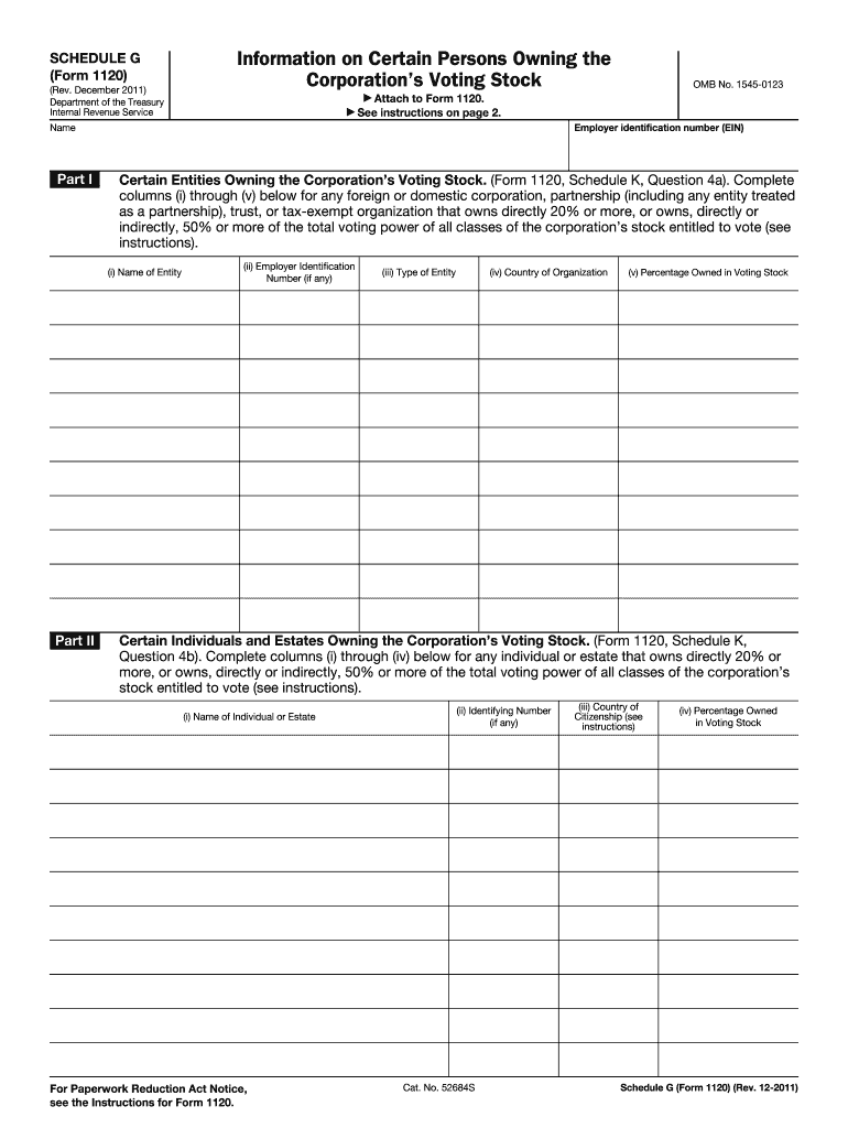  Irs Form 1120 Schedule G 2011-2024