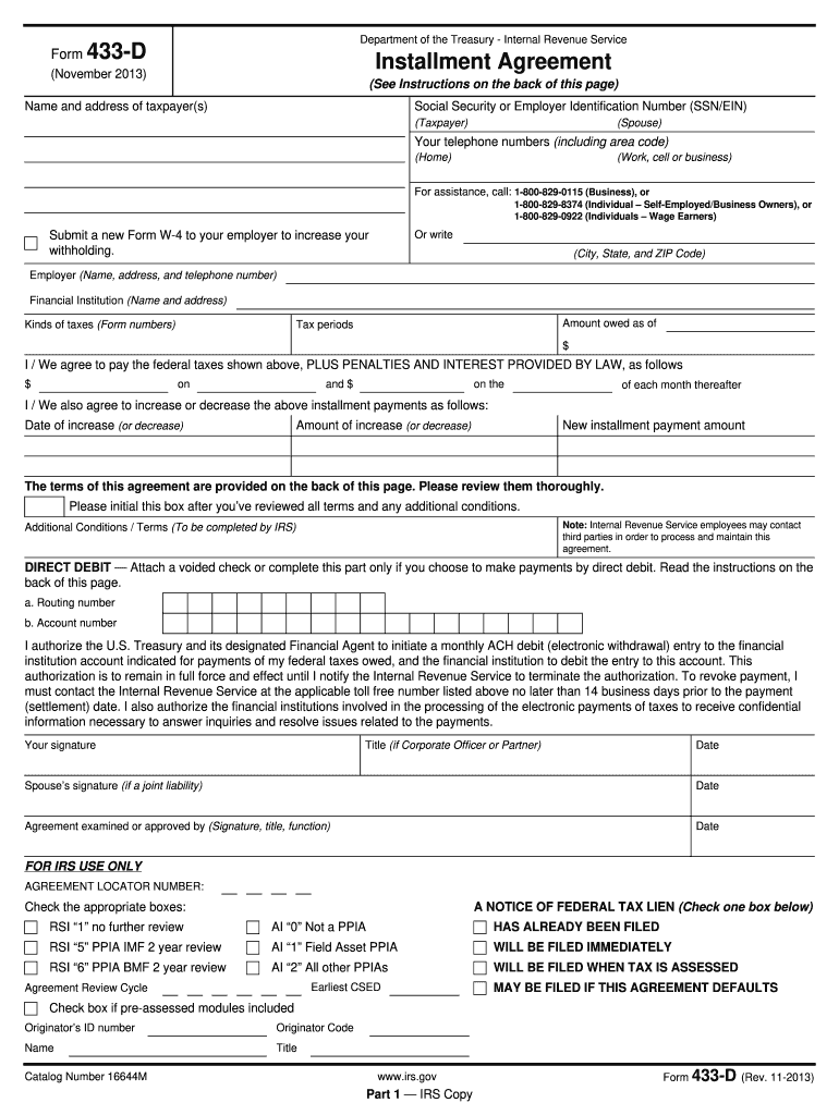 Irs Form 433 D Mailing Address