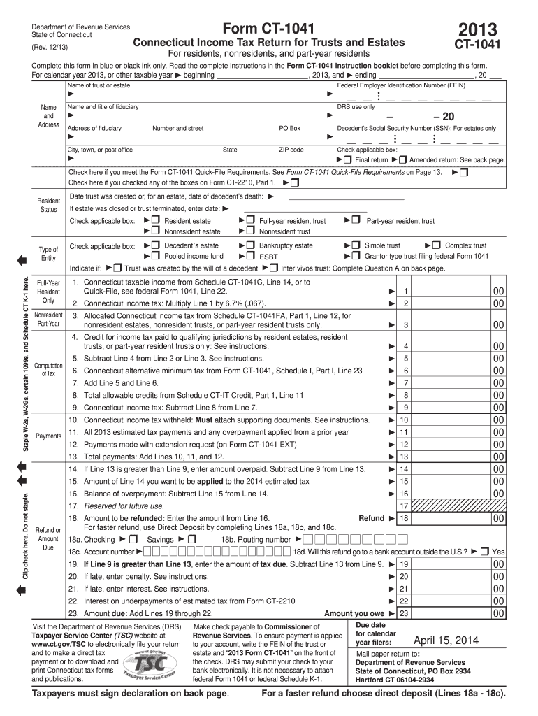  CT 1041, Connecticut Income Tax Return for Trusts CT Gov 2019