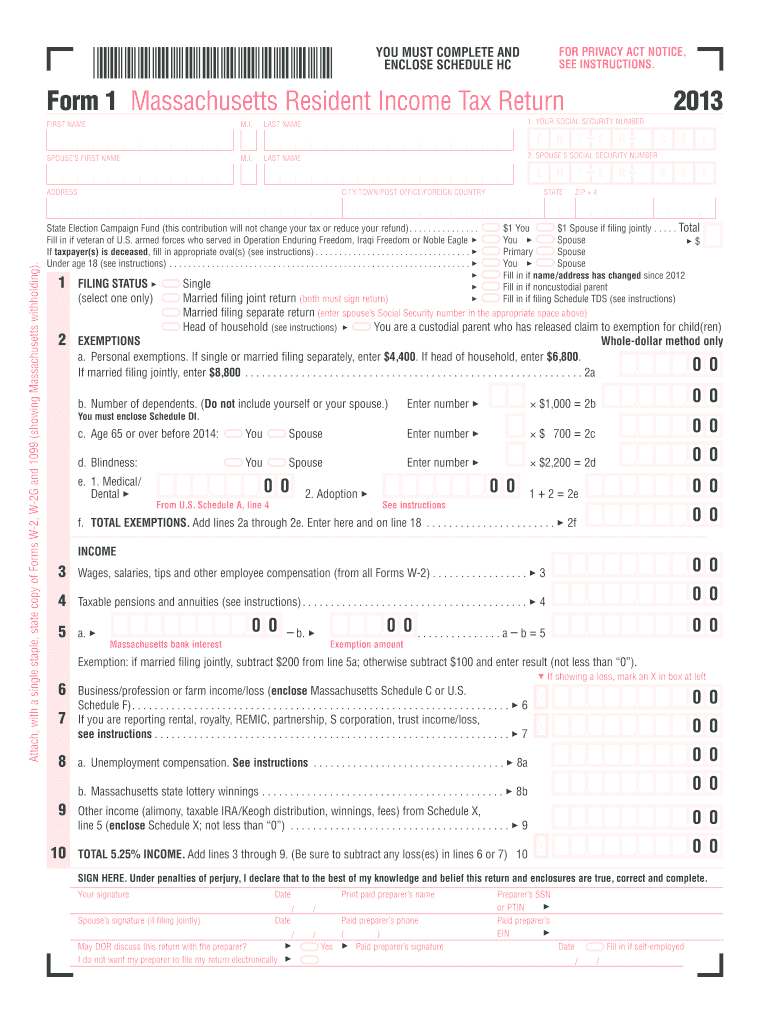  Massachusetts Resident Income Tax Return Form 1 Mass Gov 2019