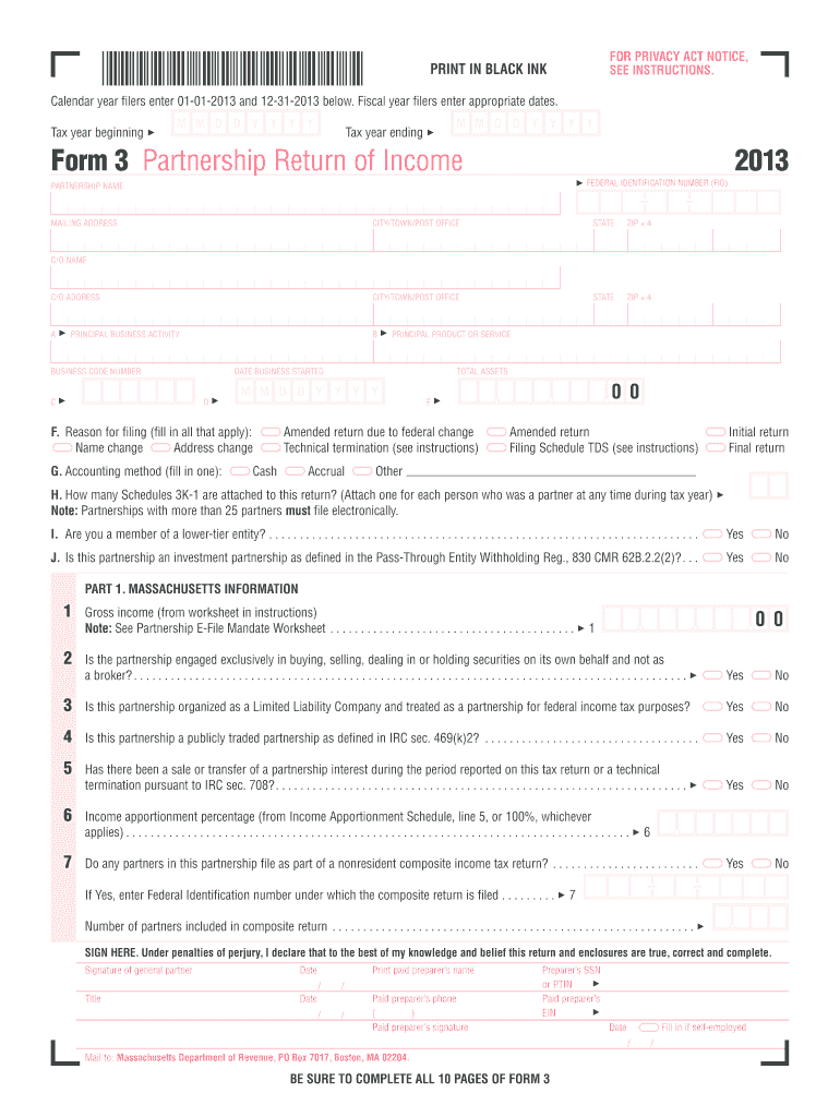  Form 3 Partnership Return 2013