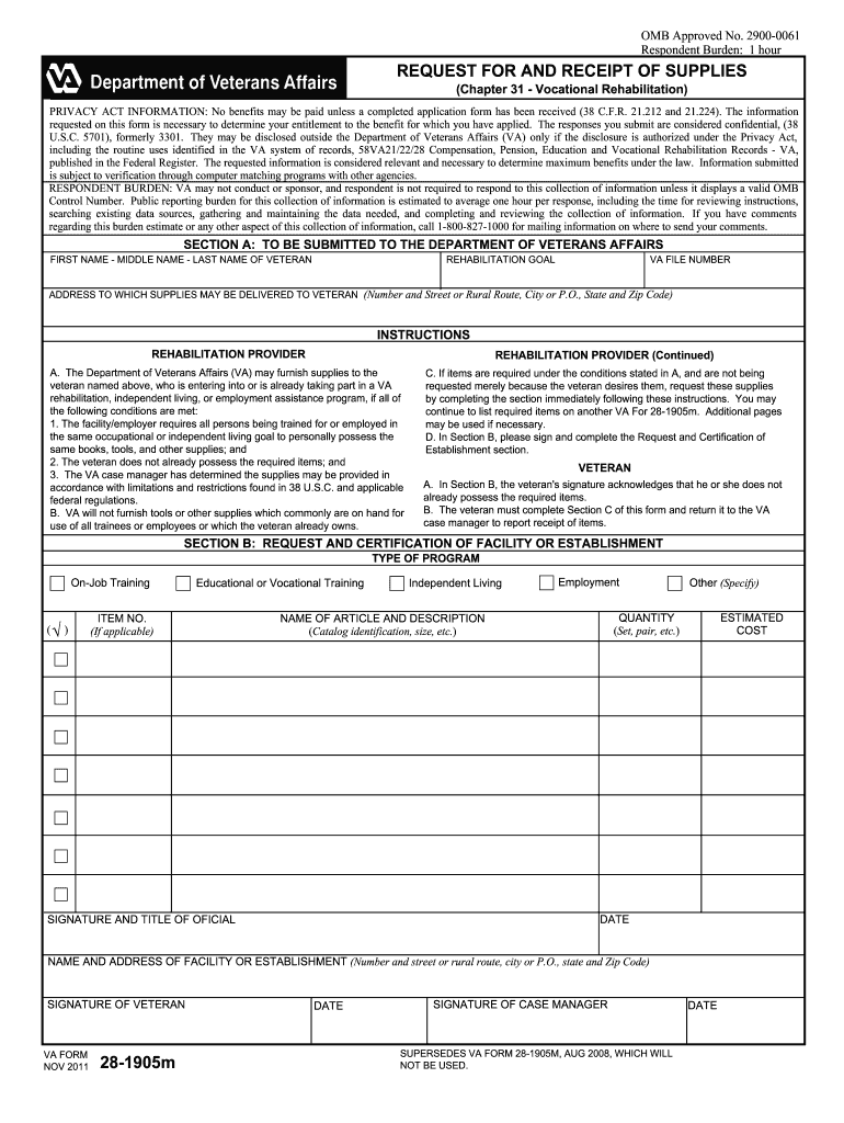  Va Form 28 1905m 2011-2024