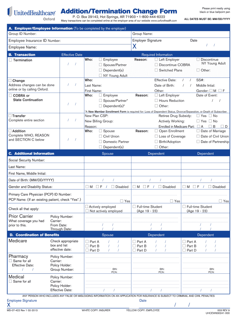  United Healthcare Termination Form 2013-2024