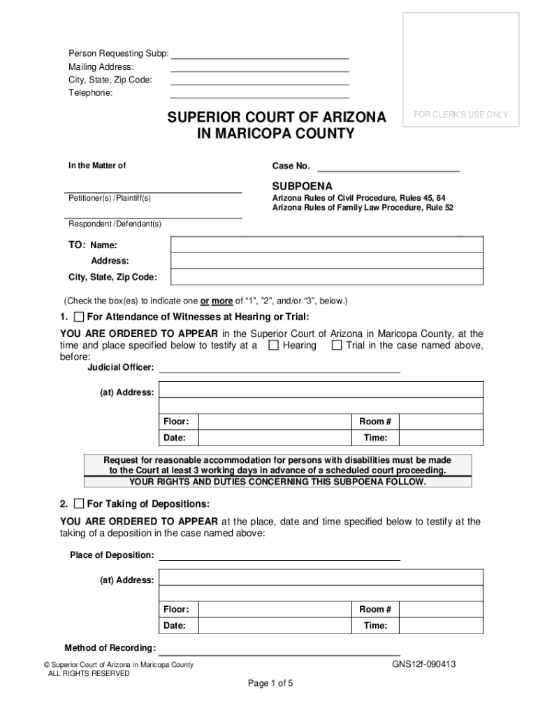 Arizona Subpoena Form