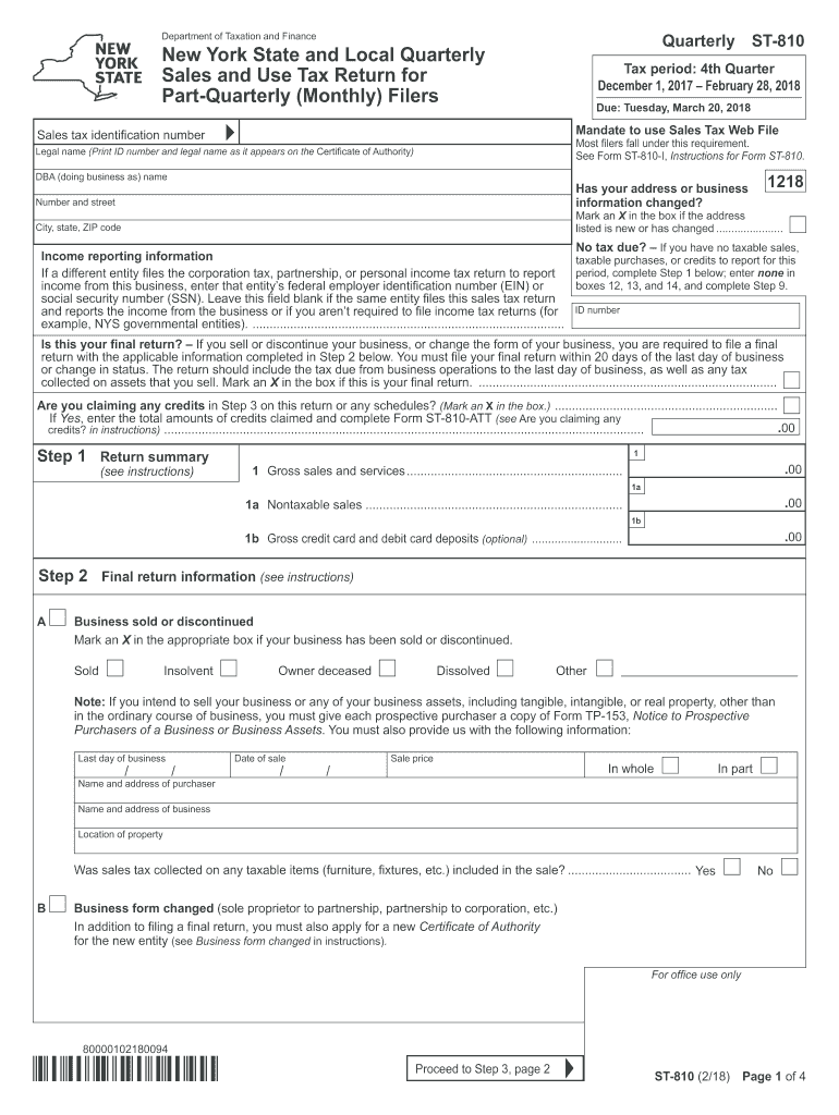  New York Tax St 810 Sales  Form 2014