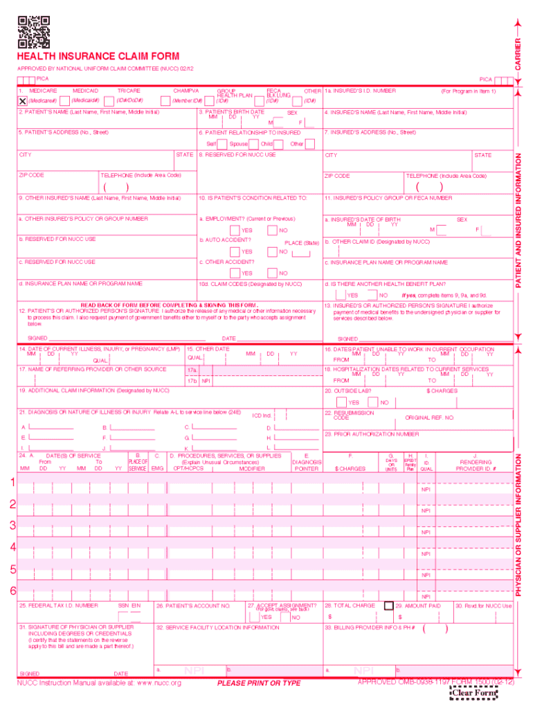  Cms 1500 Form 2012-2024