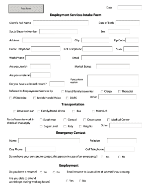 Employment Intake Form