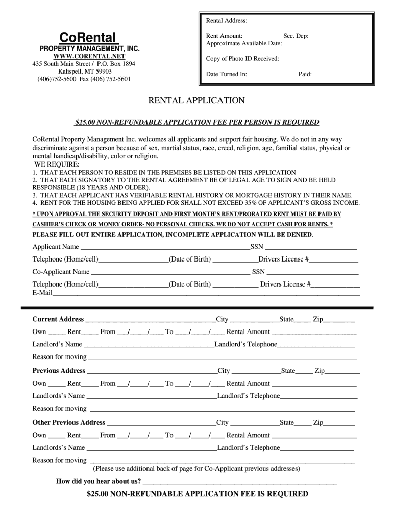 RENTAL APPLICATION CoRental Property Management, Inc  Form