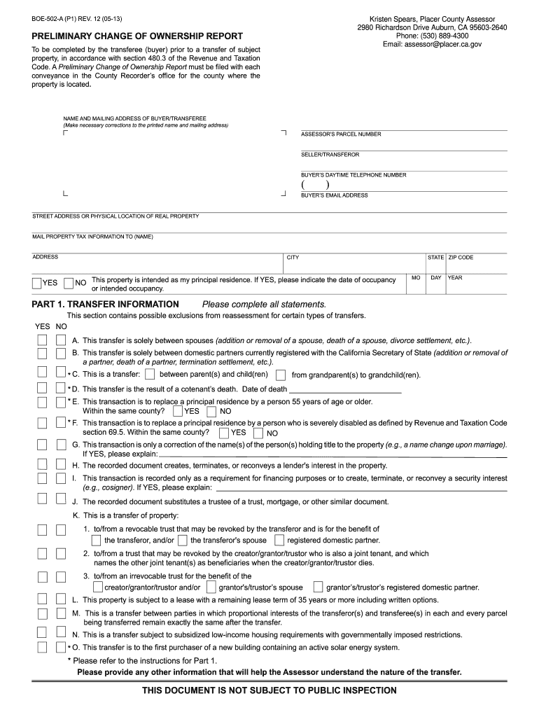  Form Preliminary Change Ownership Report 2014