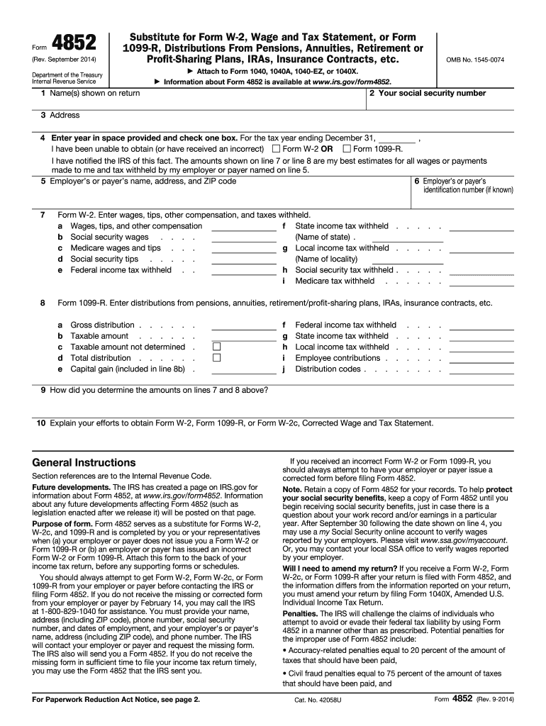  About Form 4852Internal Revenue Service IRS Gov 2013