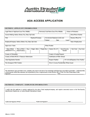 Unescorted AOA Access Application Austin Straubel International  Form