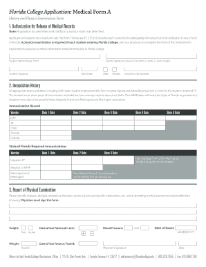 Florida College Application Medical Form a Floridacollege