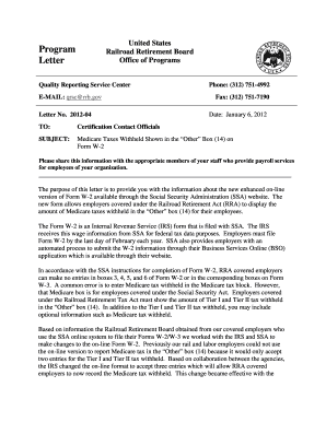 Program Letter 04 Medicare Taxes Withheld Shown in the Other Box 14 on Form W 2 Rrb