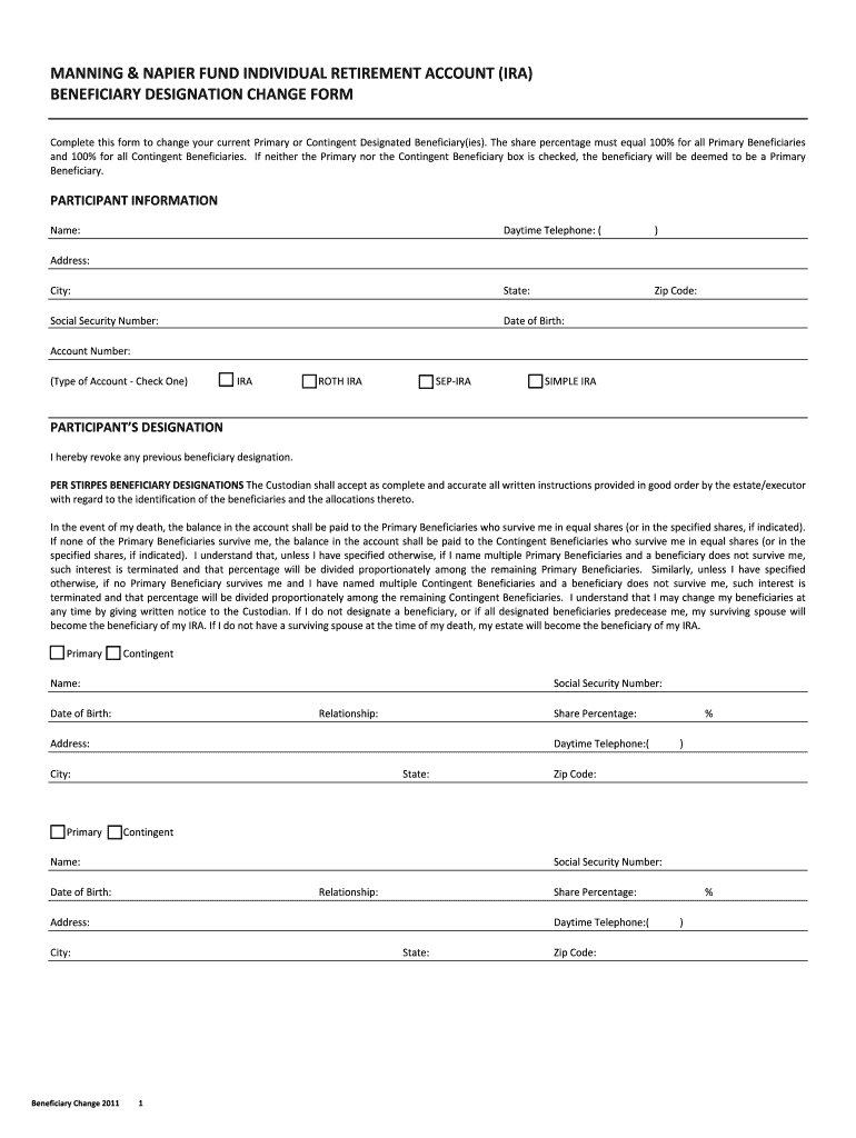 IRA Beneficiary Change Form Manning &amp; Napier