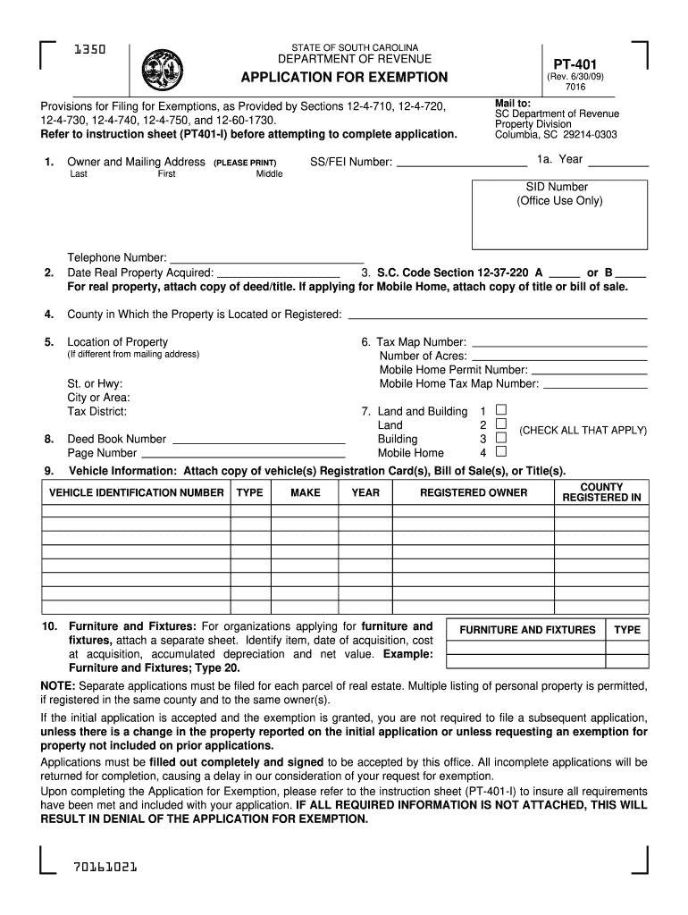 Get and Sign Sc Tax Form Pt 401 Exemption 2012