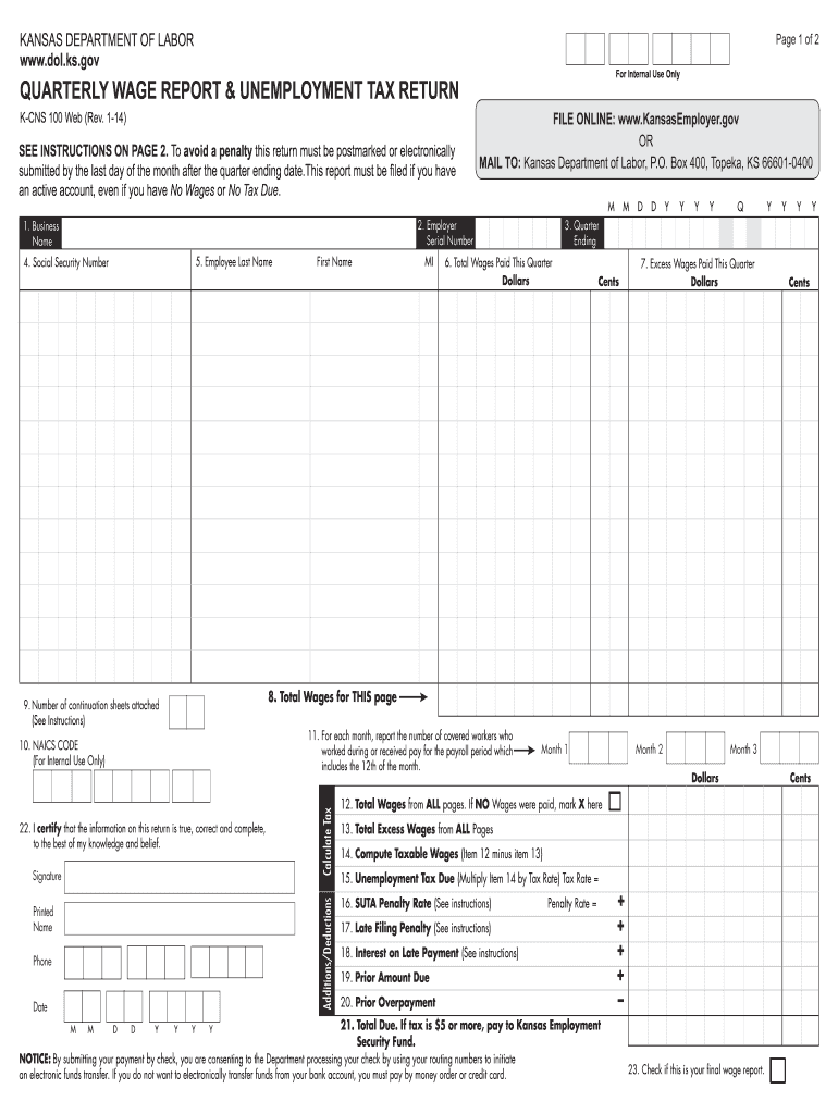  Kansas Department of Labor Quarterly Report 2014