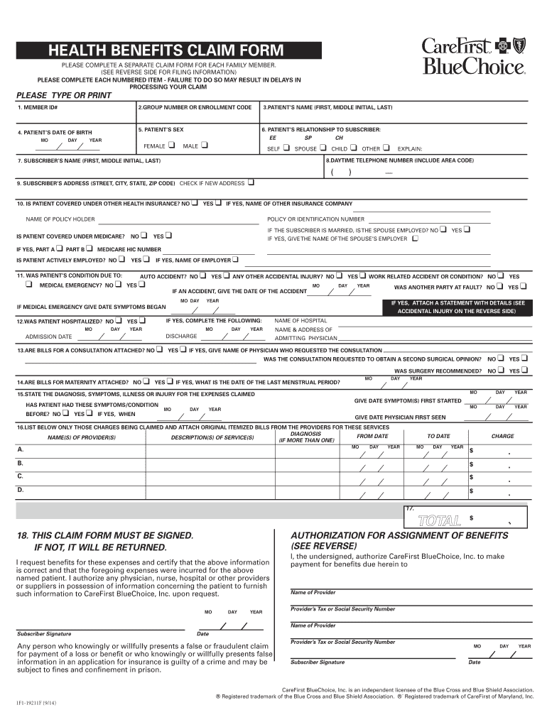  Care First Form 2014-2024