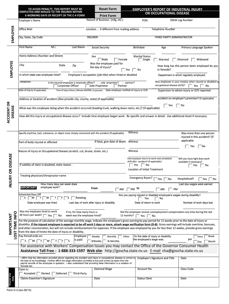  C3 Form Workers Comp Nevada 2010