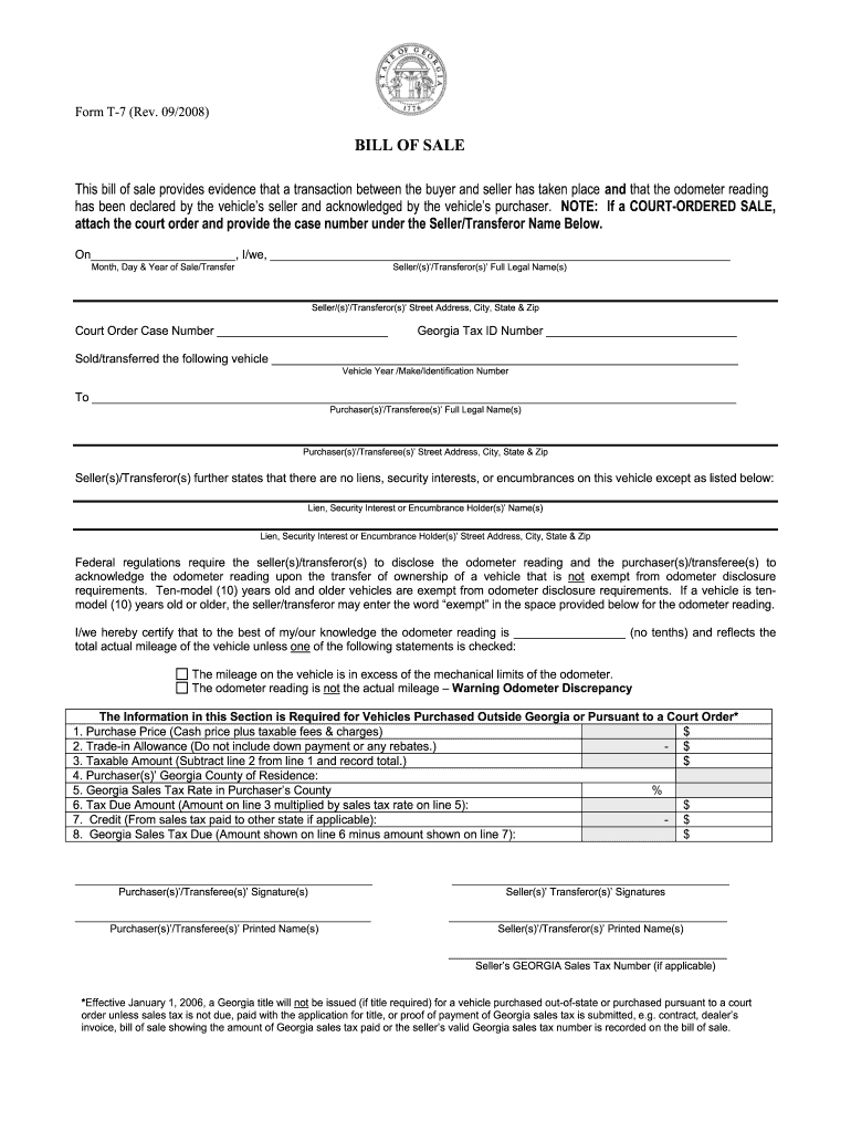  Ga Bill of Sale 2008