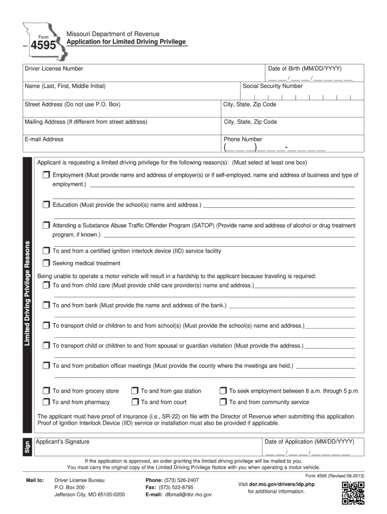  Missouri Form 4595 2013