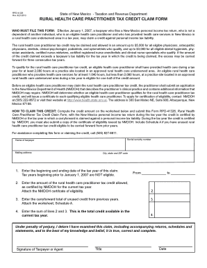 RPD 41326, Rural Health Care Practitioner Tax Credit Claim Form