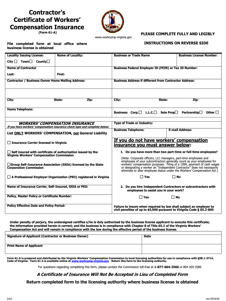 Get and Sign Form 61 a Virginia Fill in Form 2014-2022