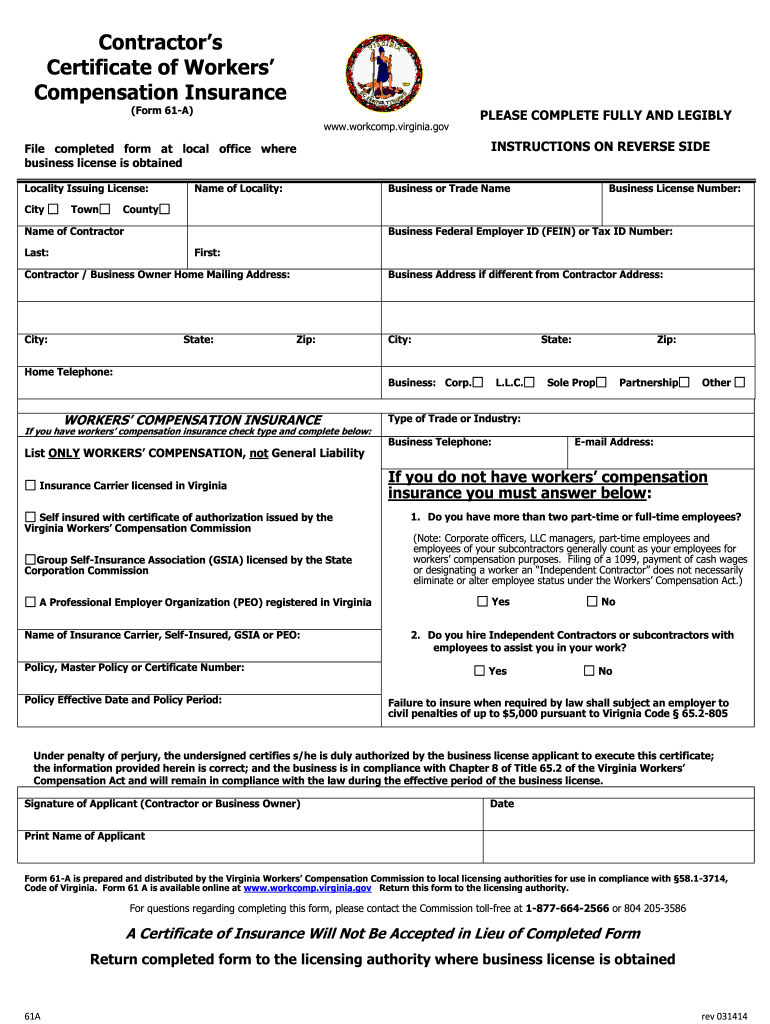  Form 61 a Virginia Fill in Form 2014-2024