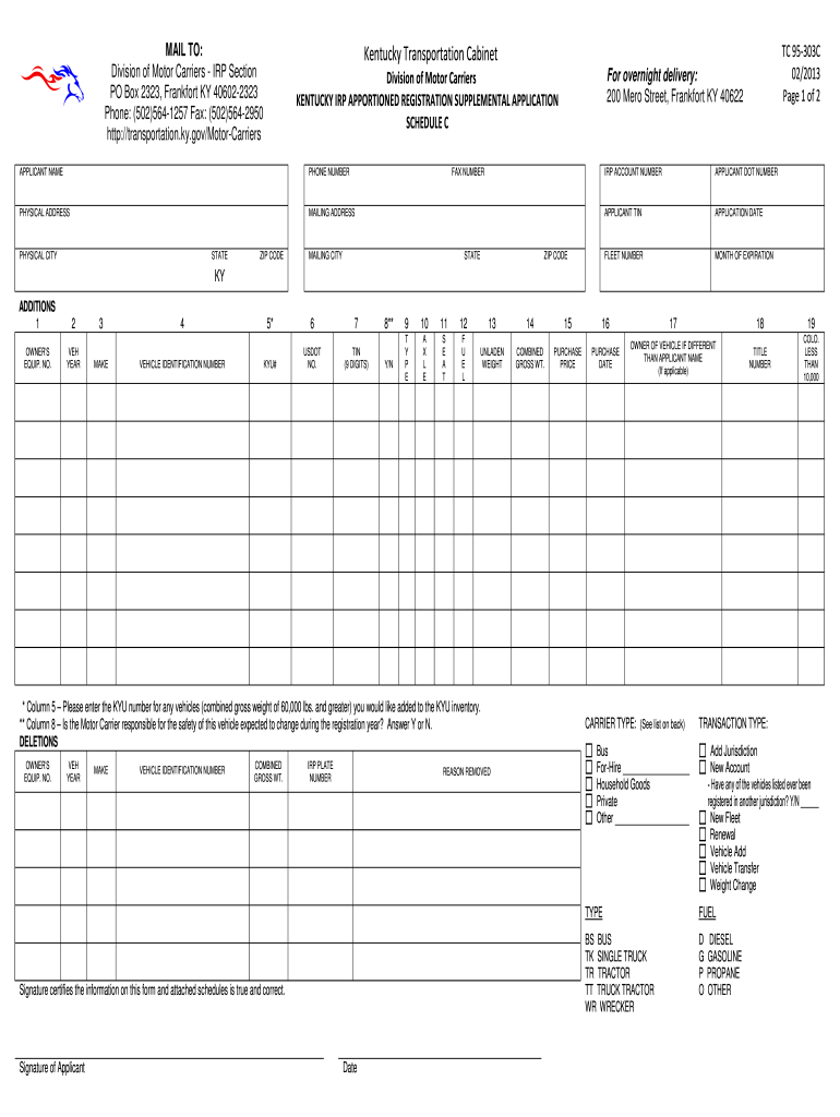 Get and Sign Schedule C Application TC 95 303 Kentucky Transportation Cabinet Transportation Ky 2015 Form