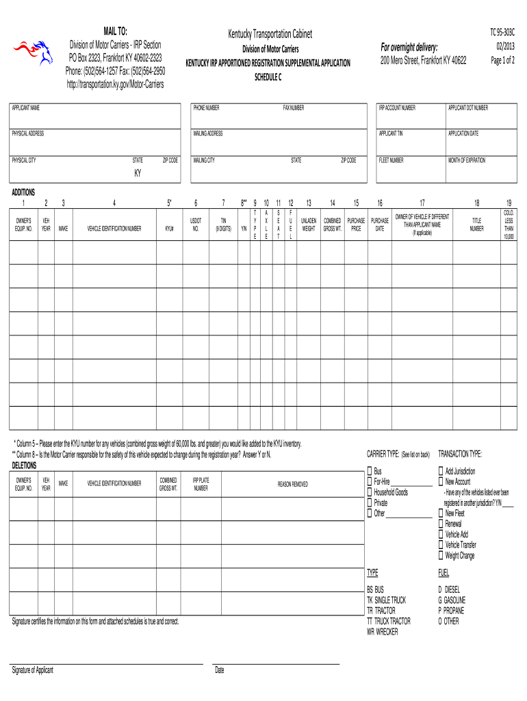  Schedule C Application TC 95 303 Kentucky Transportation Cabinet Transportation Ky 2015