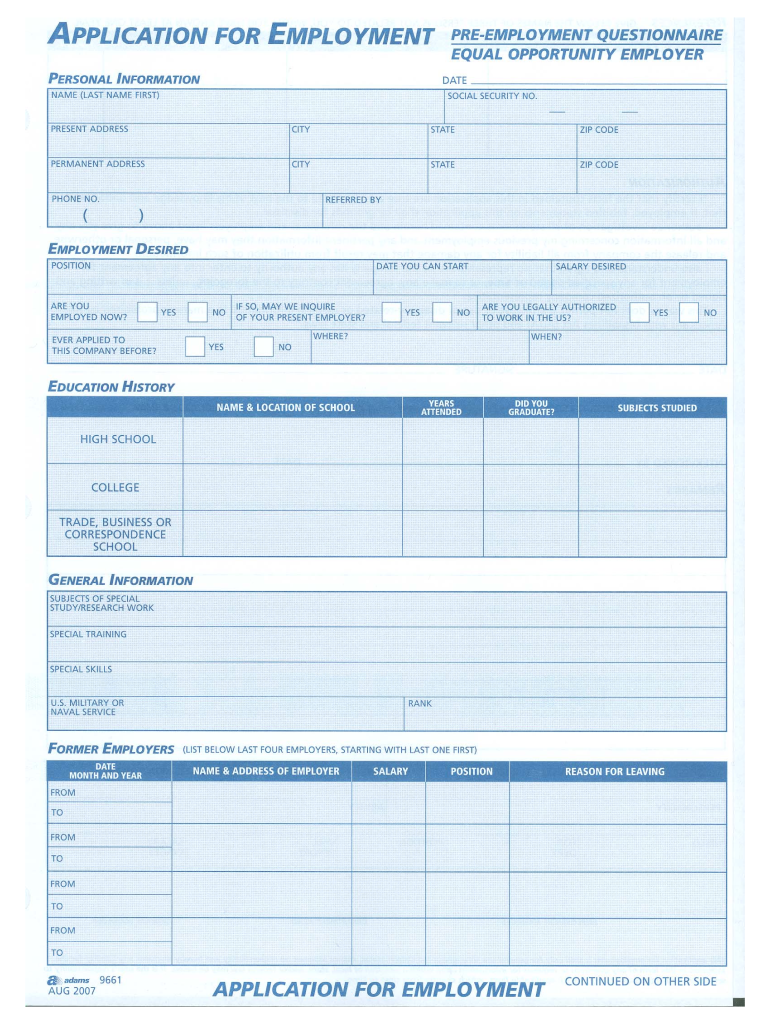  Adams Application for Employment 2007