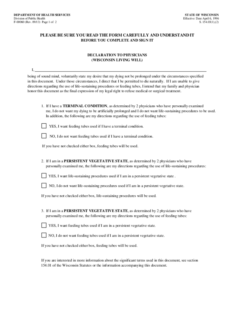 Health Care Directive Wisconsin  Form