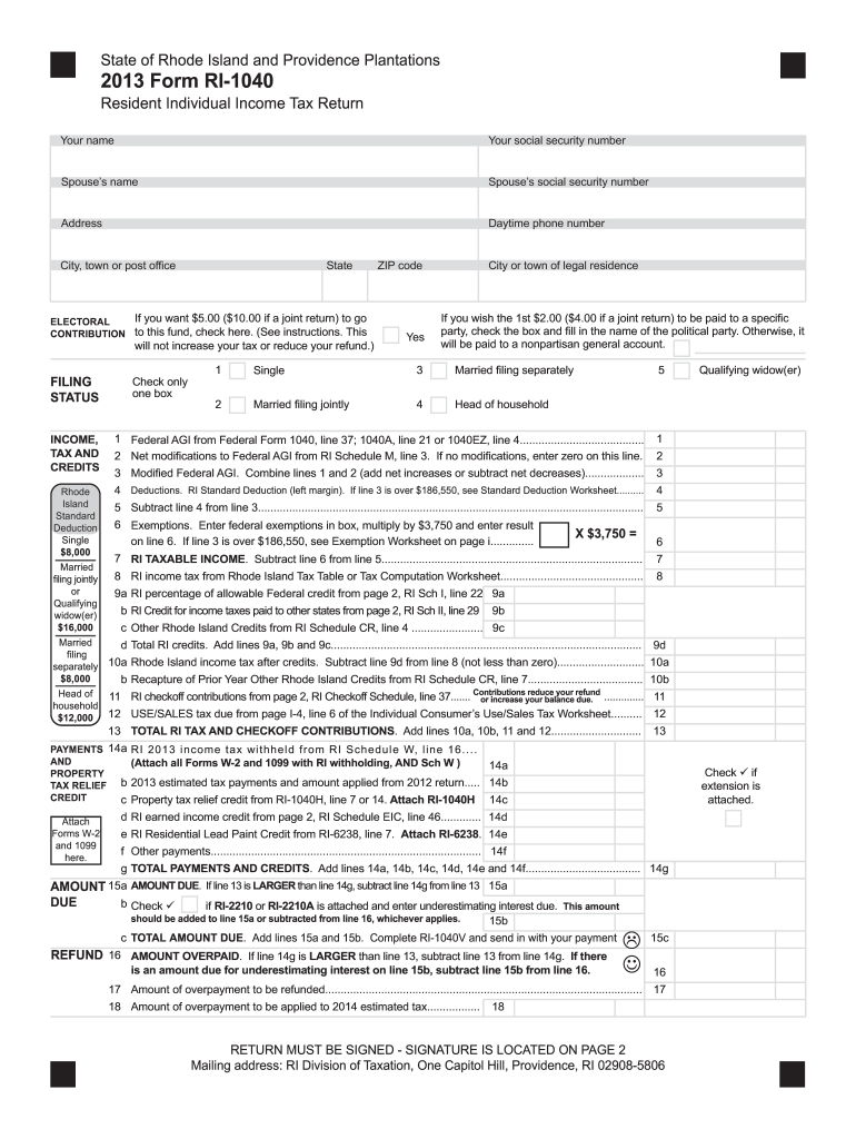 Get and Sign 13 TOTAL RI TAX and CHECKOFF CONTRIBUTIONS 2019-2022 Form