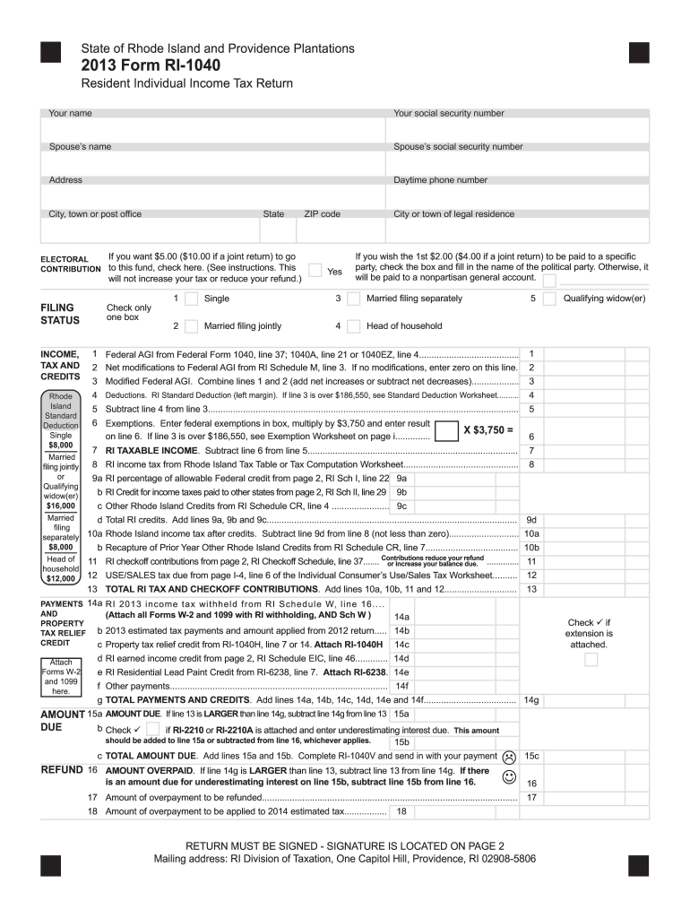  13 TOTAL RI TAX and CHECKOFF CONTRIBUTIONS 2019